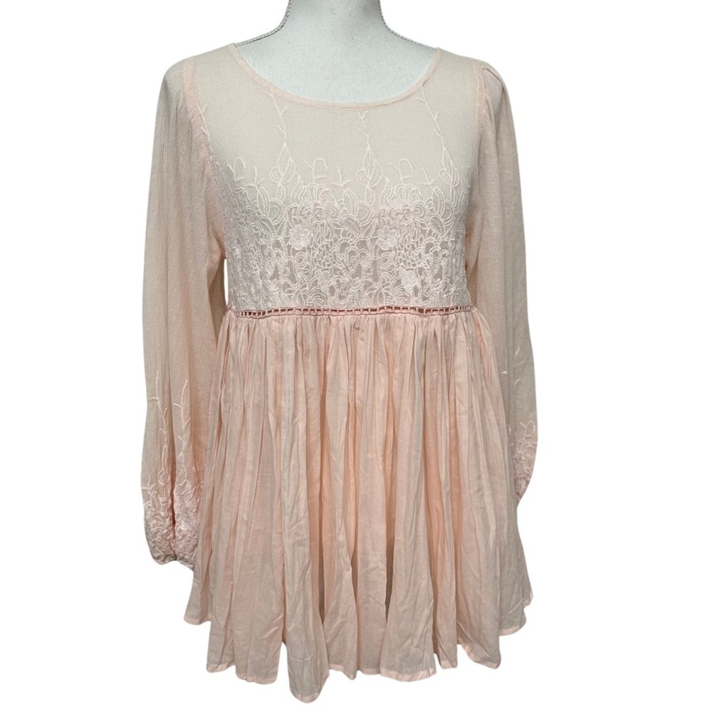 Oroluna Sheer Embroidered Baloon Sleeve Top SZ Medium Coquette Feminine Boho NWT